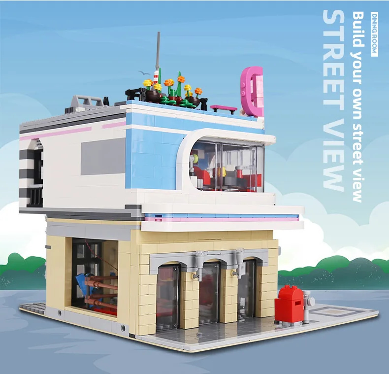 

MOULD KING MOC Streetview Toys The Downtown Diner model sets Assembly Bricks Building Blocks Kids Educational Toys Gifts
