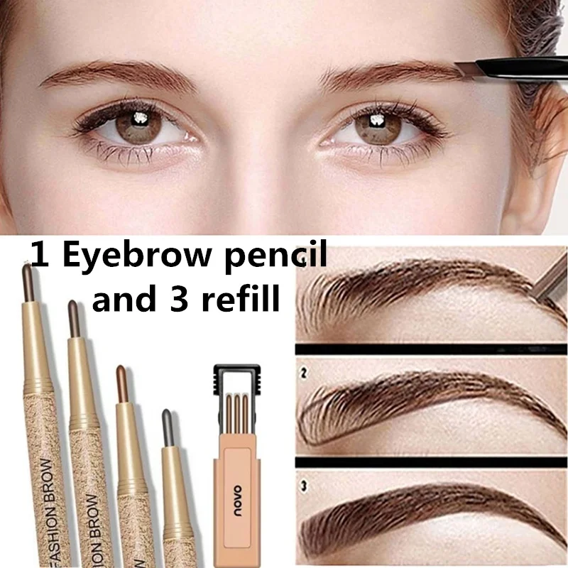 1Eyebrow Pencil and 3 Refill Waterproof Eye Brow Eyeliner Eyebrow Pen with Brush Makeup Cosmetic Tool Colors | Красота и здоровье
