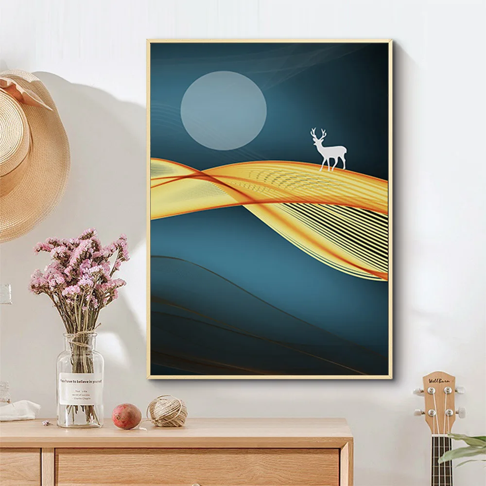 

Art Pictures HD Prints Canvas Wall Nordic Golden Deer Landscape Paintings Home Decor Posters Unframed