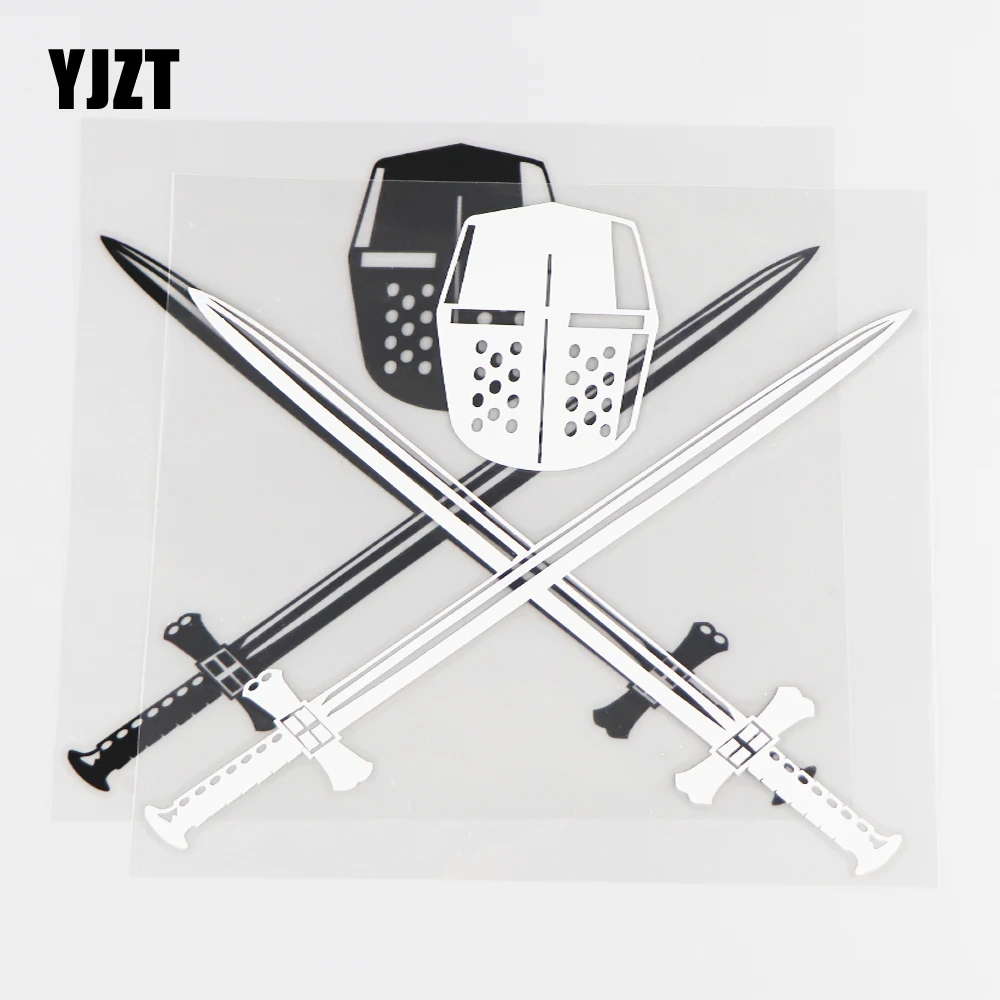 

YJZT, 15,8 см × 14,5 см, виниловые украшения для тела, наклейки, боевой шлем и меч, креативные персонализированные автомобильные наклейки 1C-0101