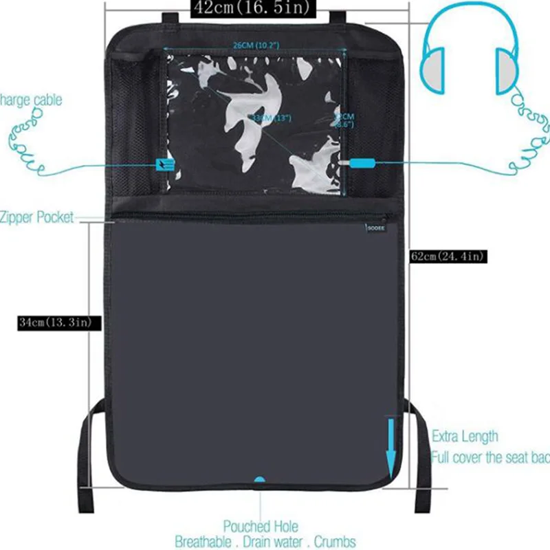 

1pc Universal Car Accessories Car Back Seat Storage Bag Organizer Trunk Elastic Felt Organizer Hanging With Headphone cable hole
