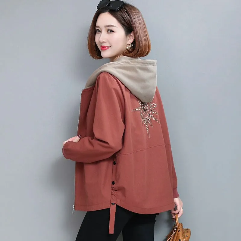 

Women Hooded Jackets Coat Nice Autumn Winter Long Sleeve Zipper Pockets Casual Windbreaker Basic Jackets Plus Size 4XL Outerwear
