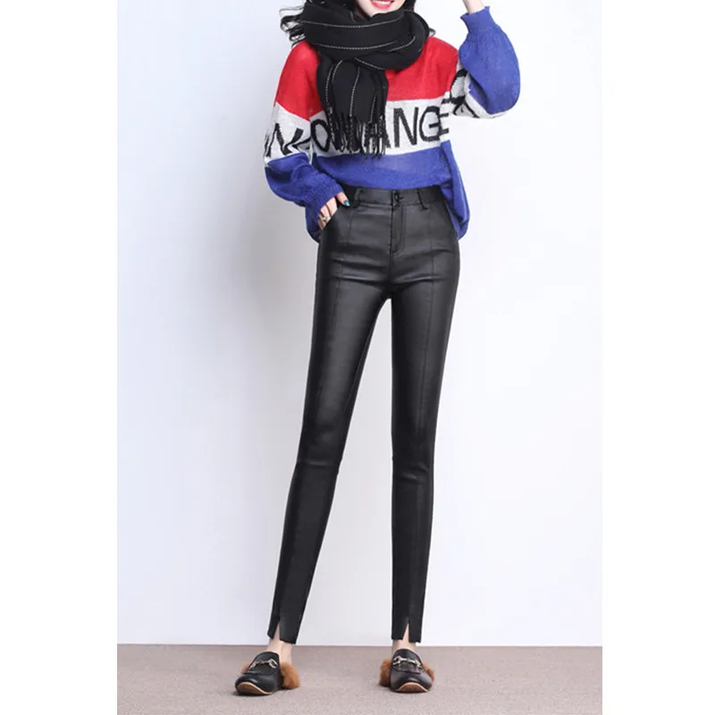 JUJULAND женские кожаные брюки зимние с высокой талией из искусственной кожи