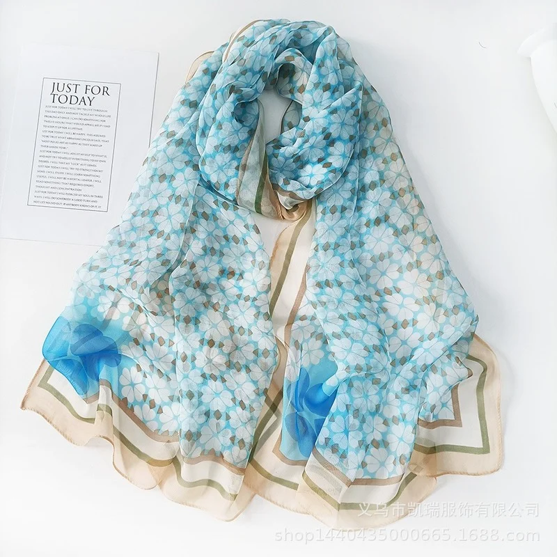 

Scarf Women Fashion 2021 Summer Chiffon Female Bask In The Silk Long Beach Towel Four Leaf Clover Korean Thin Print Silk Scarf