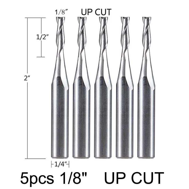 5PC-SP-3.175-D6.35-U Дюймов размер вверх вырубить срез две флейты Карбид спиральный фрезы 3,175 мм 6,35 мм, фрезерный станок с ЧПУ, компрессионная деревообрабатывающая Концевая фреза - Длина режущей кромки: 5PC-SP-3.175-D6.35-U