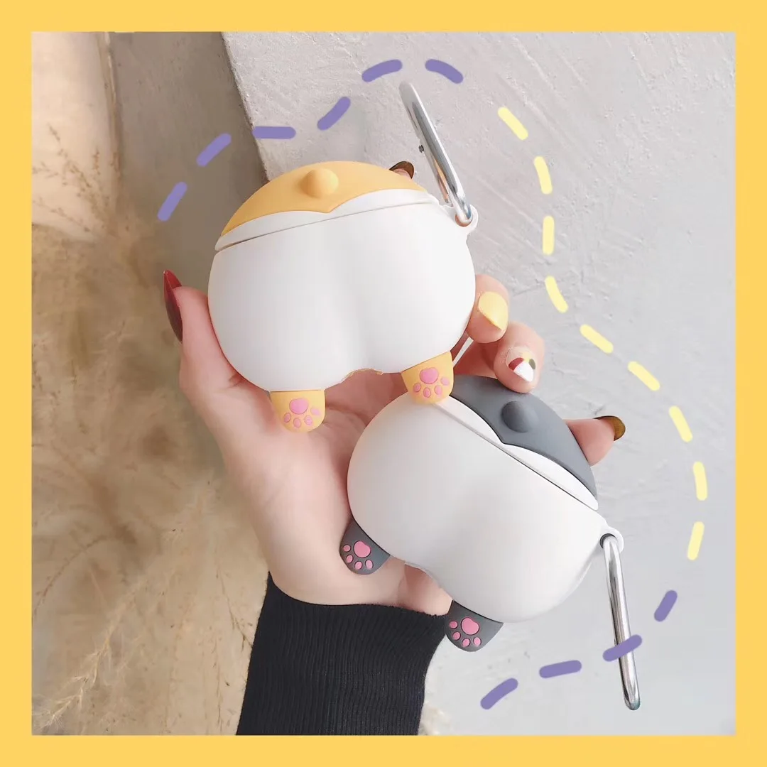 Для AirPods чехол 3D Забавный мультфильм Keki собака попка чехол для наушников для Airpods 2/i10/i11TWS Защитная крышка с крючок карабина