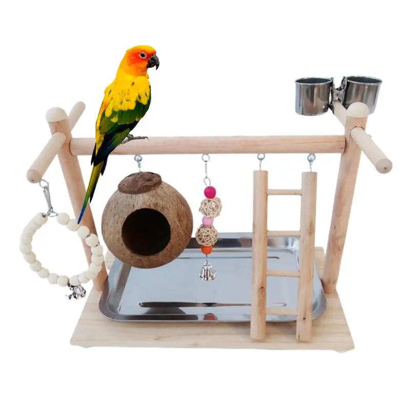 

Parrot Activity Center Sport Swing Cup Perch Stand Bird Tray Game Wood Rack