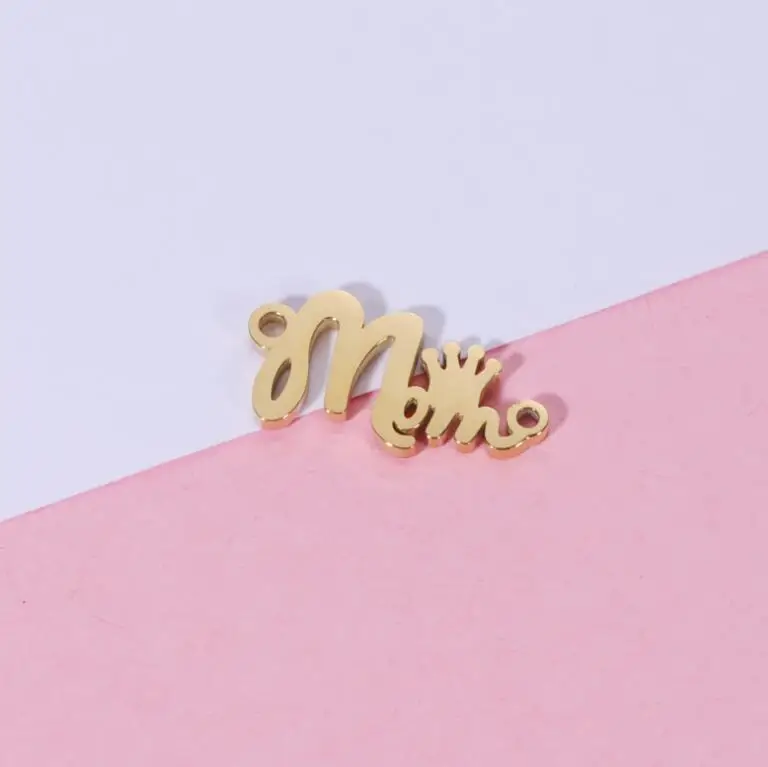 

20pcs/Lot Stainless Steel Mirror Polish Mom Crown Charm Connector Two Holes For DIY Necklace Bracelet Accessories 18.8x9mm