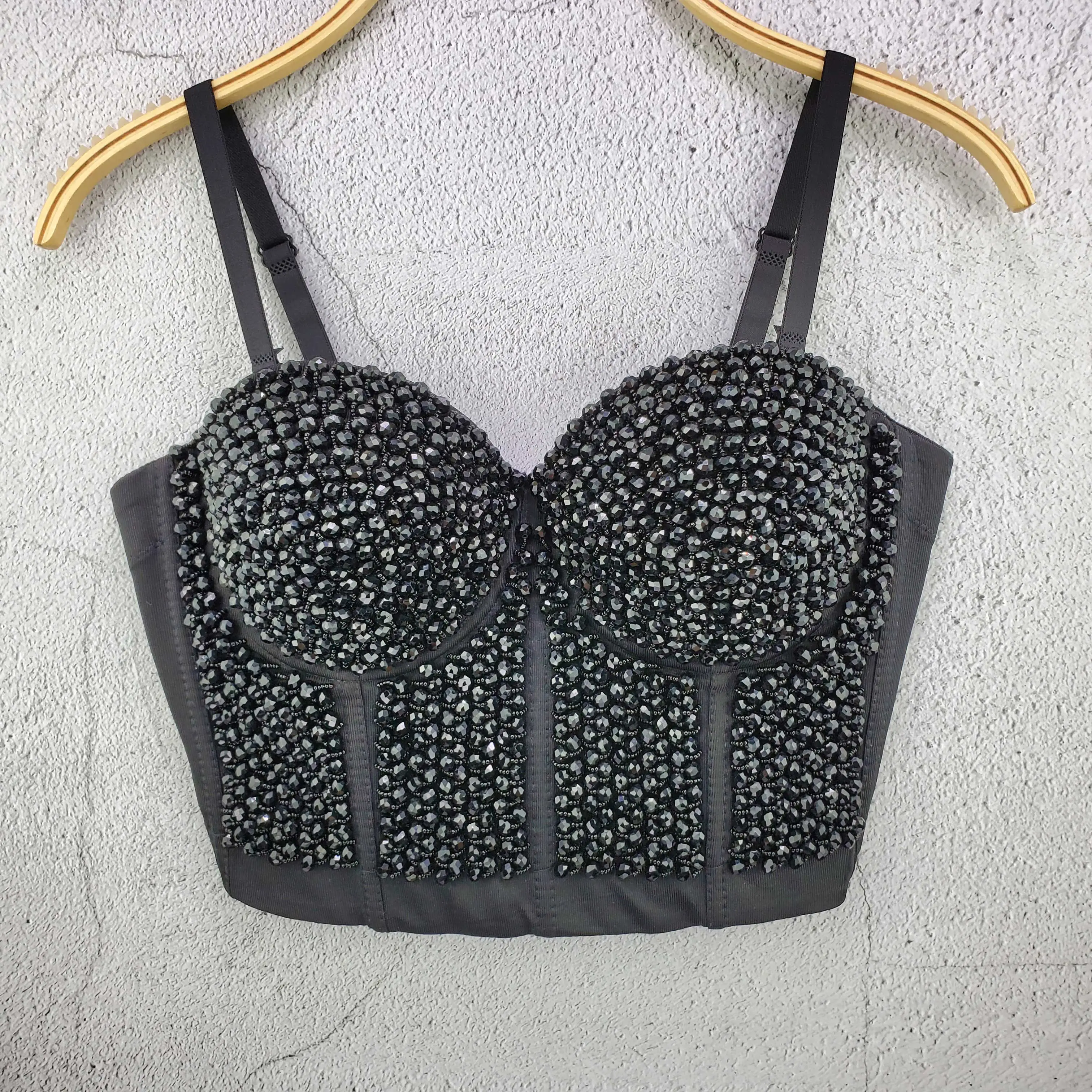 

High-quality Hand-made Pearls Jewel Diamond beading Bralet Women's Bustier Bra Cropped Top Vest Plus Size wq1048 dropship