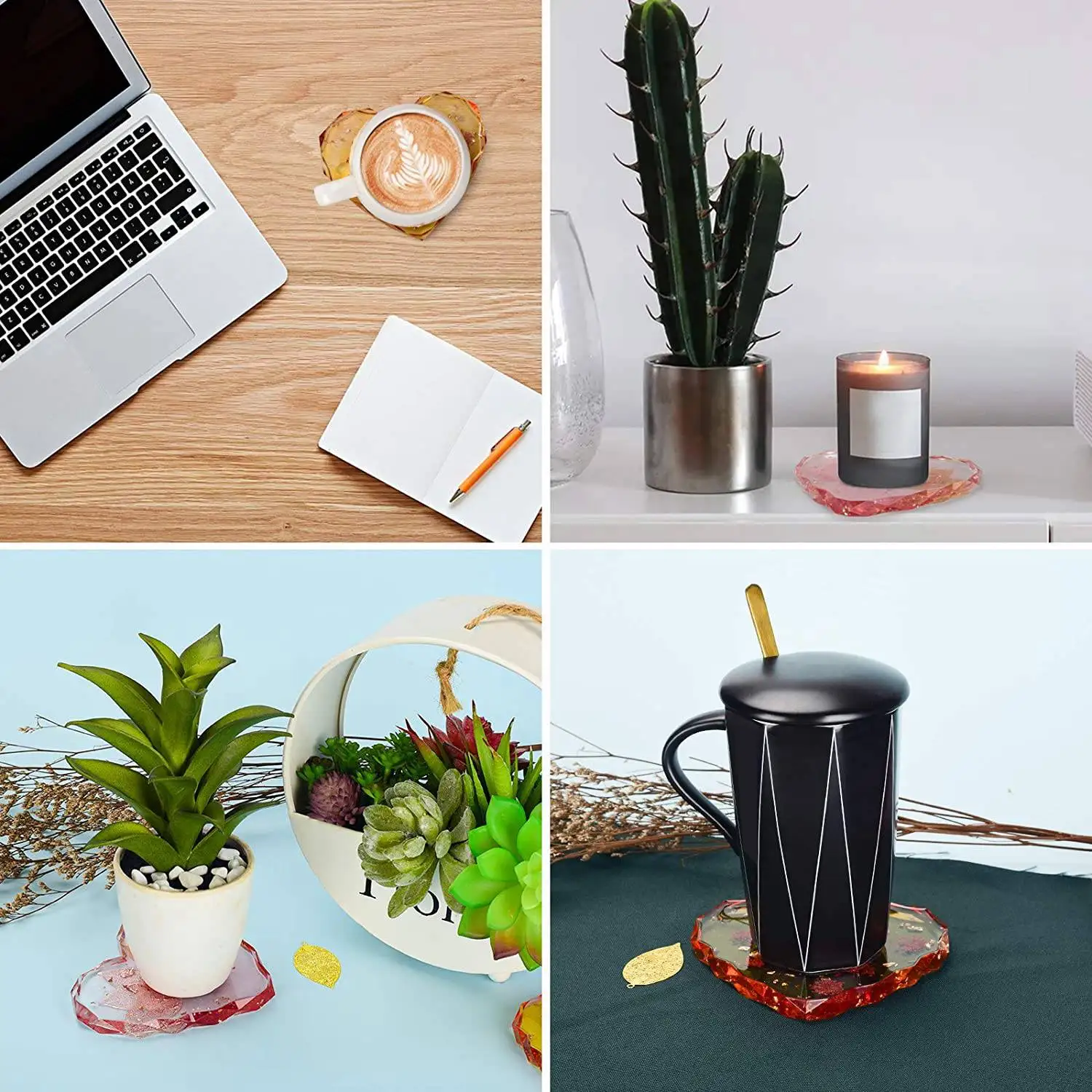 

Coaster Molds for Resin Casting, 4 Pack Epoxy Resin Molds, Diy Edge Heart Silicone Mold for Making Faux Agate Slices