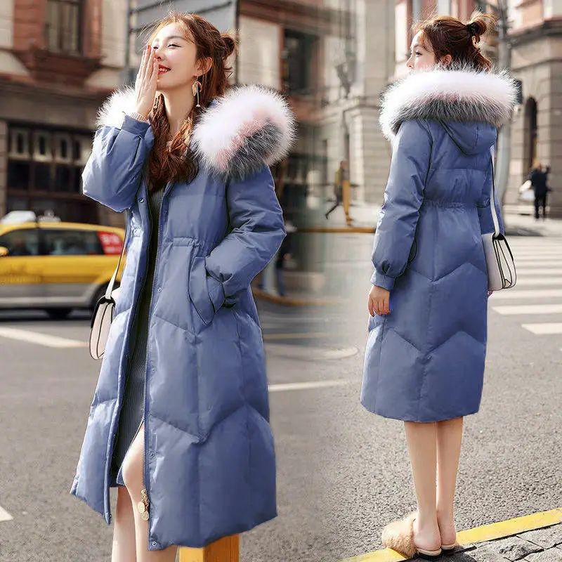 

Hot Sale High Quality Big Fur Collar Goose Down Jacket New Female Trend Jacket Long Lenght White Duck Down Cotton Kpop Clothes