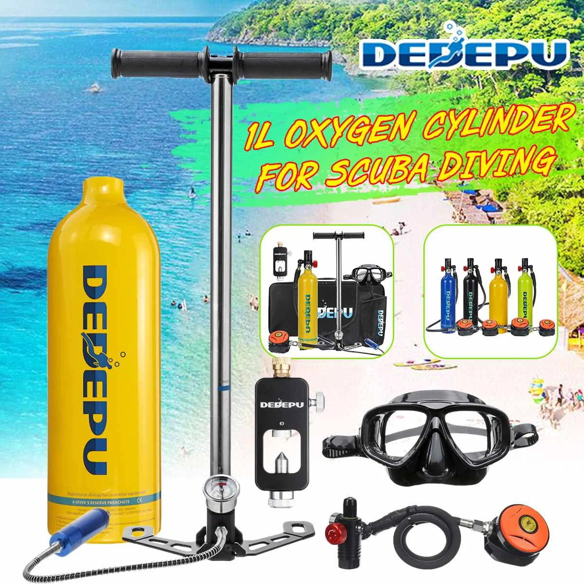 

DEDEPU 6 Stypes 1L Scuba Diving Tank Portable Oxygen Cylinder Dive Respirator Air Tank Underwater Breathing Equipment Pump Tool