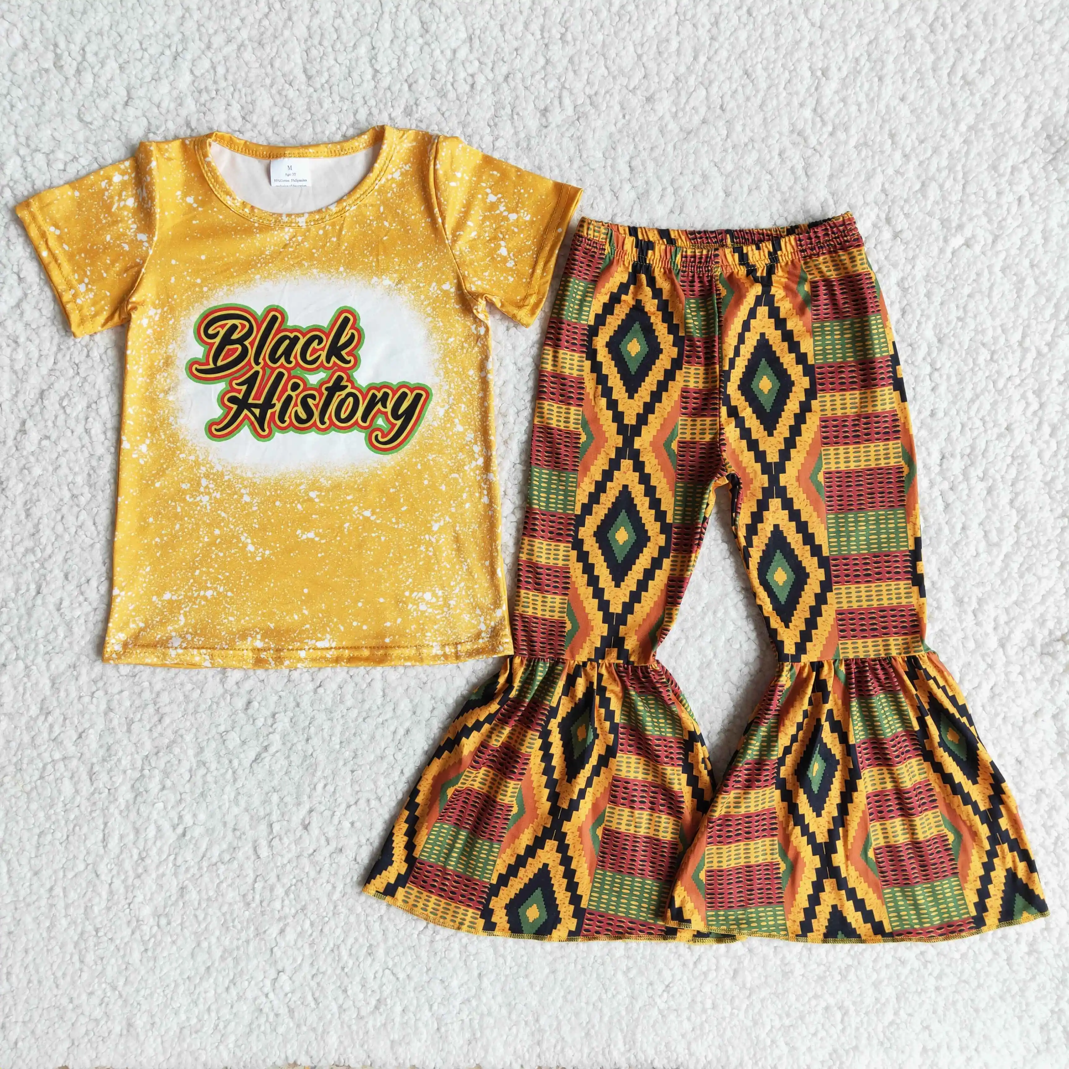 

Black History Black Kids' Boutique Clothes Toddler girl Yellow Bleach T-Shirt Ethnic Trousers Spring Summer Outfit