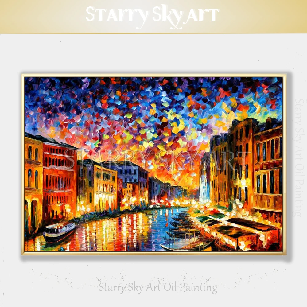 

Excellent Artist Hand-painted Abstract Italy Venice Landscape Acrylic Painting Thick Textured Knife Painting Acrylic Canvas Art