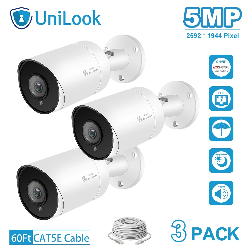 Цилиндрическая ip камера UnilLook 5 Мп 3 шт. встроенный микрофон Onvif POE слот для sd карты