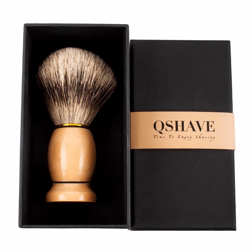 Qshave, Мужская бритва из чистого барсука, бритва, щетка для бритья, для безопасности, прямая Классическая Безопасная бритва, 10,3 см x 4,9 см, коричневого цвета дерева