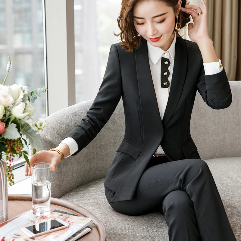 Lenshin формальный ассиметричный серый брючный костюм для женщин рабочая одежда