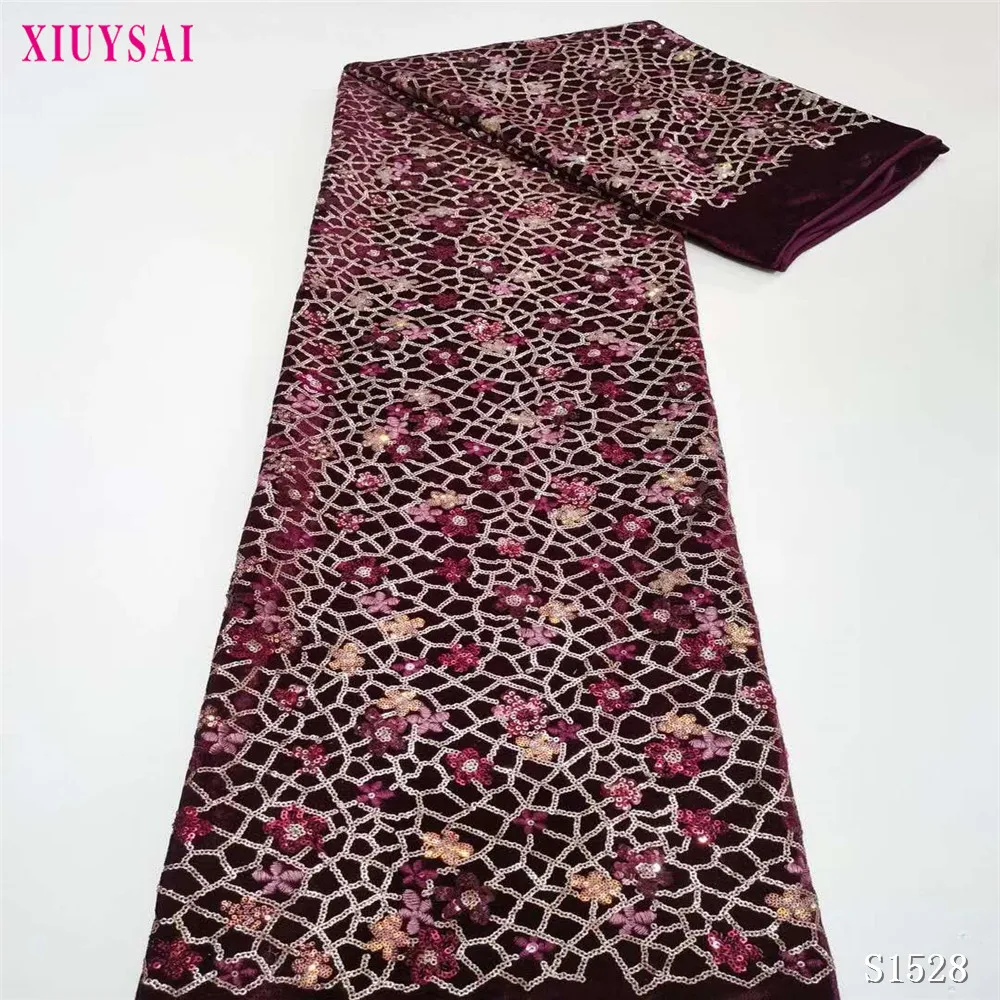 

XIUYSAI blue velvet lace fabric 2020 high quality lace African Sequins Lace Fabric For Nigerian Wedding Dress P911
