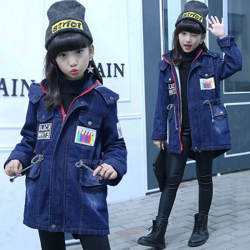 

Children 's Clothing for Boys and Girls 2020 New Mid-Length Boys and Girls Fleece Denim Trench Coat Winter