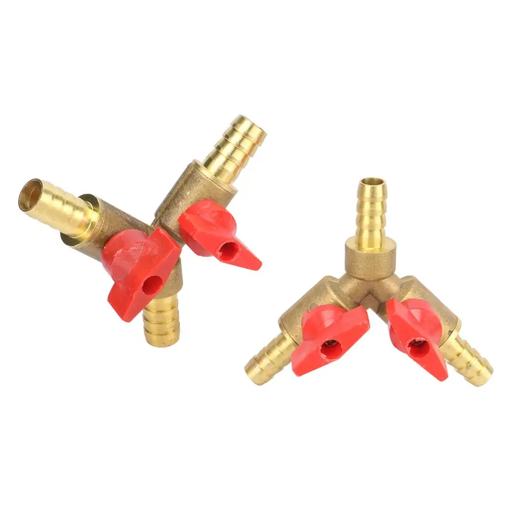 8mm 10mm Hose Barb Y Shaped Three Way Brass Shut Off Ball Valve Pipe Fitting Connector Adapter For Fuel Gas Water Oil Air 1 Pc images - 6