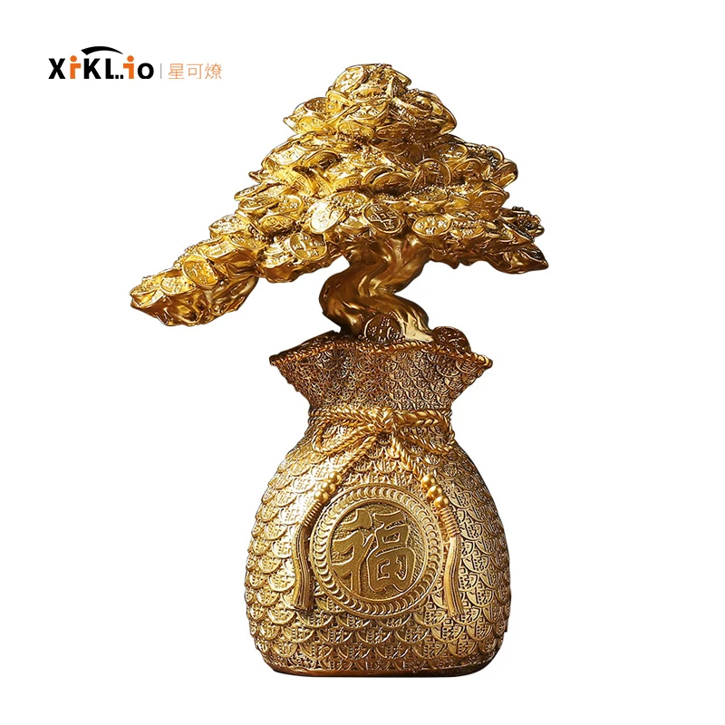 

nordic style Creative resin Golden wealth tree modern art Craftwork Home living room Bedroom Porch Office Desk accessory gifts