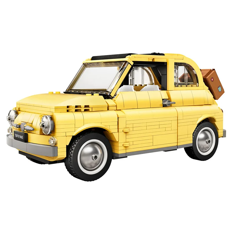 Конструктор Желтый автомобильный пикап с мелкими частицами модель 2020 Fiatting 500 |