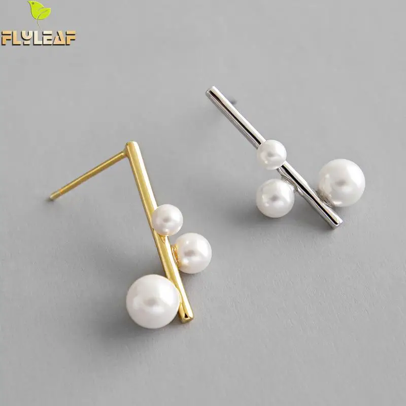 

Flyleaf Geometric Shell Beads Pearl Earings Fashion Jewelry Gold Drop Earrings For Women Real 925 Sterling Silver Fine Jewelry