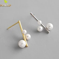 flyleaf geometric shell beads pearl earings fashion jewelry gold drop earrings for women real 925 sterling silver fine jewelry