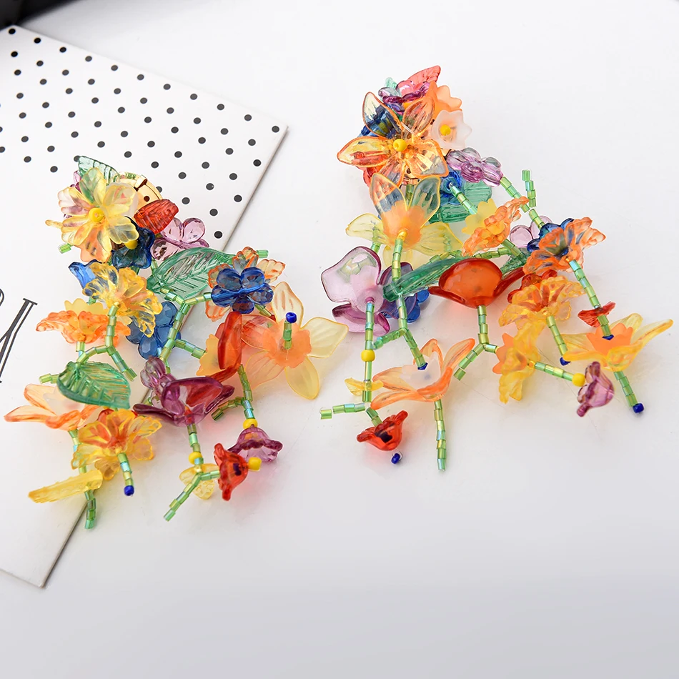 

Ztech Large Bohemian Colorful Acrylic Flower Earrings Drop Earrings Women Fashion Jewelry Asymmetry Dangle Statement Earrings