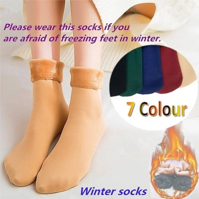 Winter warm thick warm socks wool cashmere snow black leather seamless socks velvet soft boots floor sleeping socks female/male