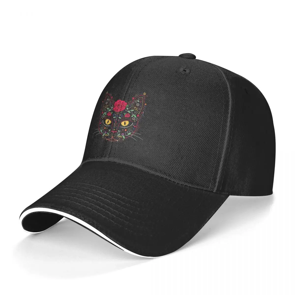 Kitty Cat Baseball Cap Day of the Dead Sugar Skull Hiphop Fashionable Hat Retro Design Youth Polyester | Аксессуары для одежды