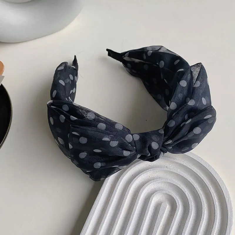 

Women Double Layer Bow Hairband Mesh Yarn Polka Head Hoop Bowknot Headbands For Lady Wide Hair Hoop Big Dot Chiffon Hair Band