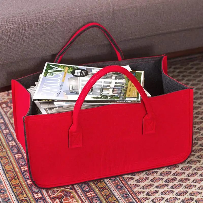 Felt Purse, Felt Storage Bag Large Capacity Casual Shopping Bag- Red