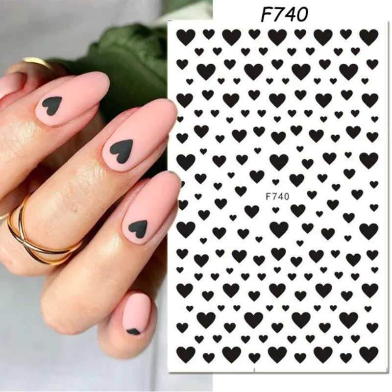 

1pcs black heart self adhesive nail stickers designer decals nail art decorations Fall Theme Flowers Nail Decoration Manicure