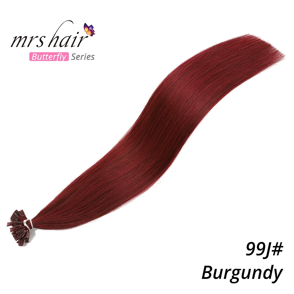 MRS HAIR 0,5 г/шт., 12 дюймов, накладные волосы, прямые, машинные, сделанные волосы Remy Nail, кератиновые, Предварительно Связанные человеческие волосы, 50 шт - Цвет: # 99J