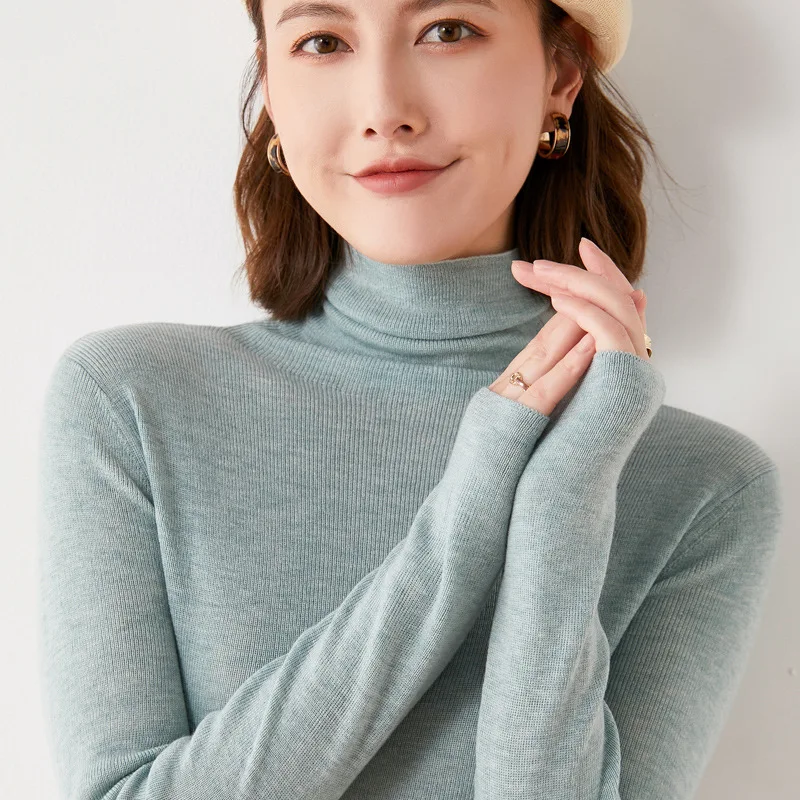 

Autumn women's Elegant Cashmere knitted sweater turtleneck pile collar Pullovers women winter base wool sweater female jumpers