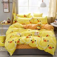 duvet cover set double queen king yellow kawaii duck bedspread kids single bed sheet pillowcases bedding set family