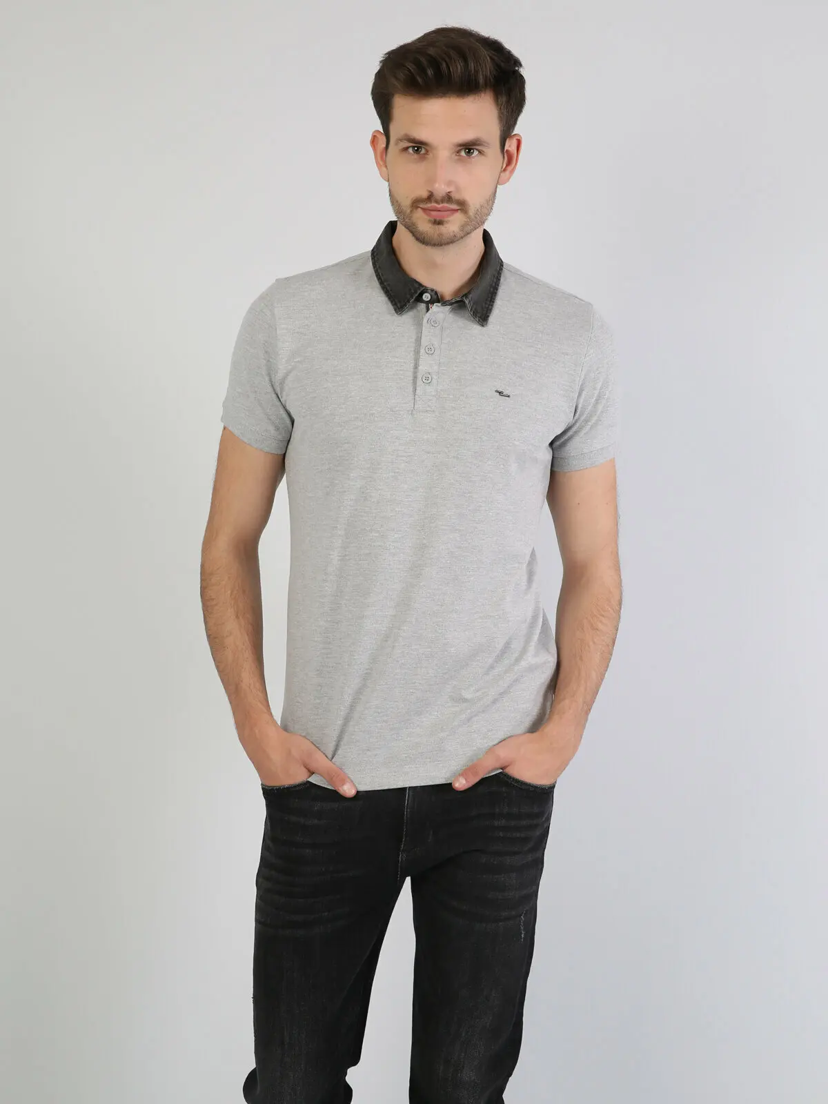 

Colins Men Slim Fit light Grey Heather shirts Short Sleeve Polopolo t shirts for men Polo men Polo shirts,CL1033370