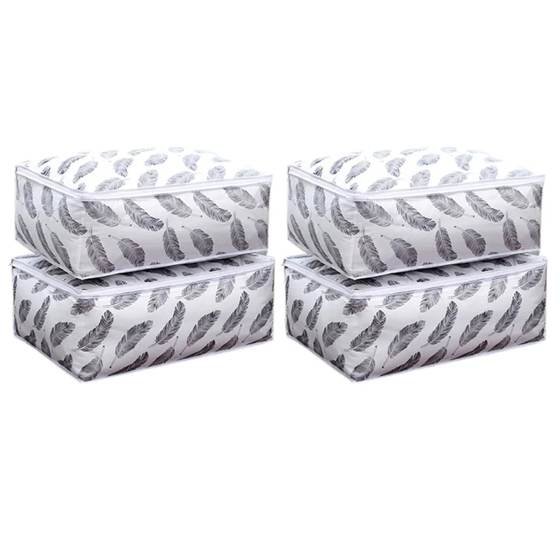 

4 шт складной, стеганый сумка для хранения с принтом перьев для домашней одежды Стёганое Одеяло сумка для хранения багажа Органайзер для сум...