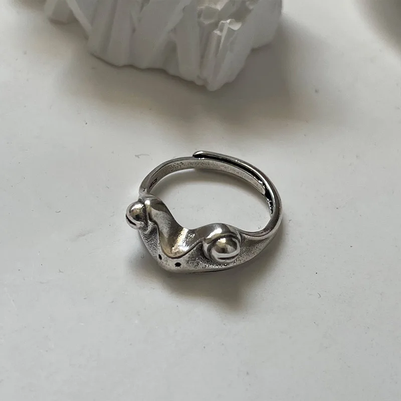 

925 Sterling Silver Rings For Women Retro Vintage Chain Crog Shape Trendy Punk Thai Silver Geometric Party Couple Fine Jewelry