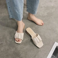 slippers female summer 2021 new square toe french retro shallow mouth wild fairy style thick heel high heels