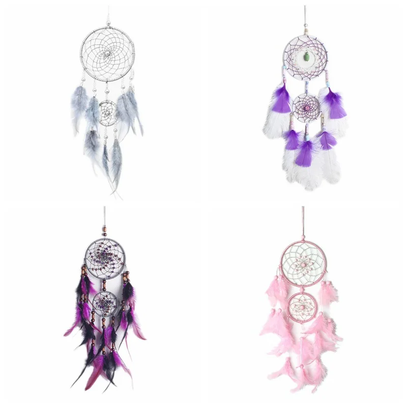 

JW-Creative Dream Catcher Hollow Wind Chimes Wall Hanging Decoration Handmade With Feather Lace Dreamcatcher
