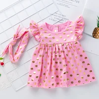 summer childrens flying sleeve polka dot dress 1 6t baby girls soft and comfortable breathable princess clothes with headwear