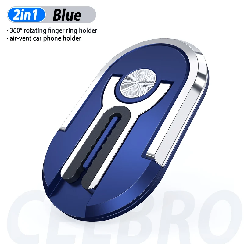 Blue Многоцелевой держатель для мобильного телефона на 360 градусов вращающийся держатель на вентиляционное отверстие автомобиля Стенд Магнитный держатель телефона с кольцом на палец Кронштейн Поддержка - Цвет: Blue