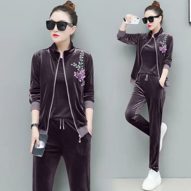 Новый золотой бархатный костюм для женщин на весну и осень модная повседневная