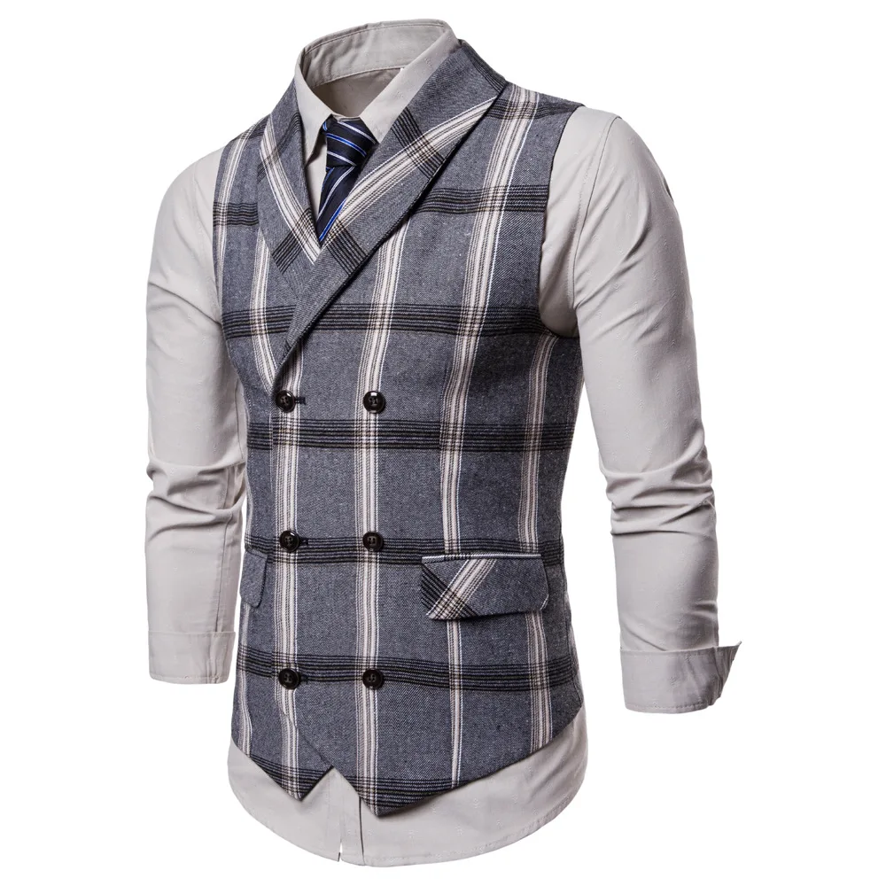 

New Classic Plaid Suit Vest Men Slim Fit Double Breasted Vest Waistcoat Mens Business Wedding Tuxedo Vest Gilet Homme