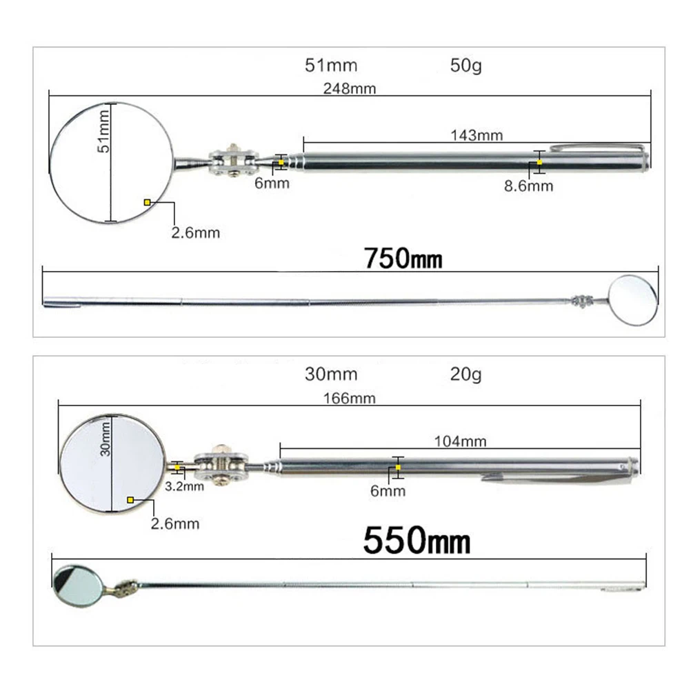 30/50mm Car Maintenance Inspection Mirror Universal Folding Telescopic Reflector Size Welding Chassis Tool | Автомобили и