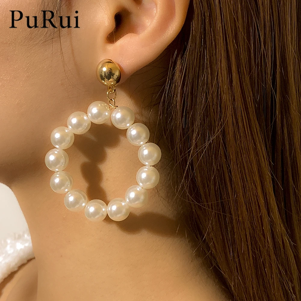 

New Round Big Pearl Drop Earring Elegant 2021 Korean Statement Handmade Pearl Earrings for Women Wedding Party Jewelry Oorbellen