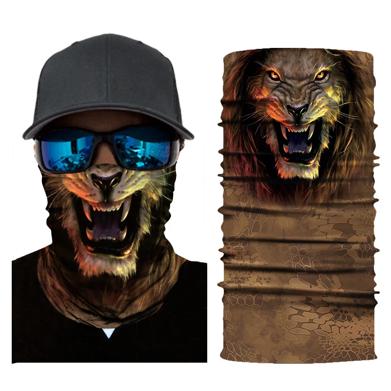 Women Men 3D Animal Tiger Printed Multi Functional Quick Dry Sunshade Sweatband Hairband Head Scarf Protective Mouth Cover | Спорт и