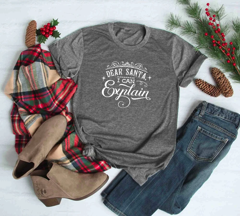 

Dear Santa I can Explain! t-shirt Crown graphic unisex slogan casual aesthetic grunge tumblr shirt fashion Christmas tees- L046